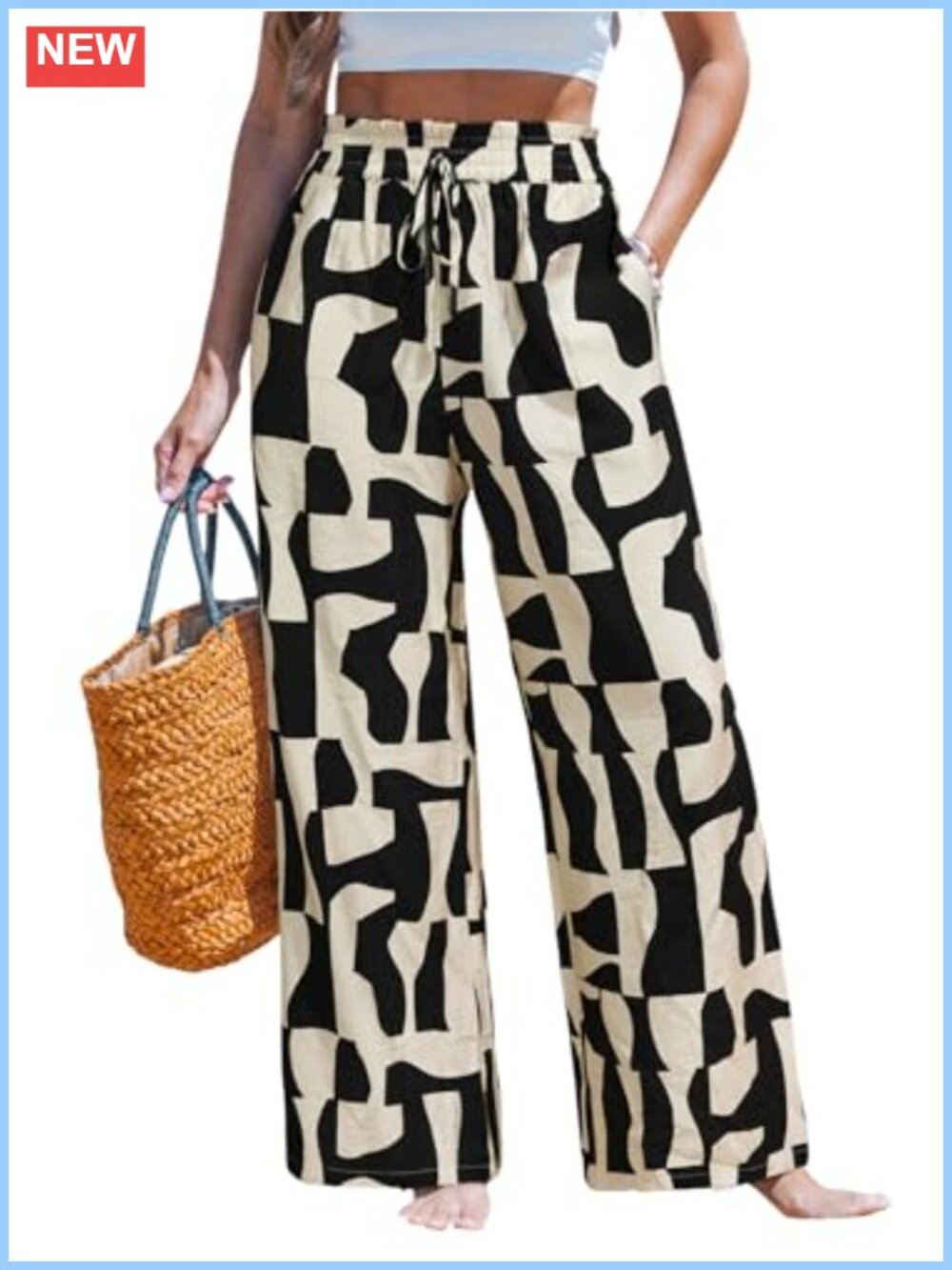 Wide Leg Beach Pants Tropical Floral Flowy Vacation Bottoms Casual